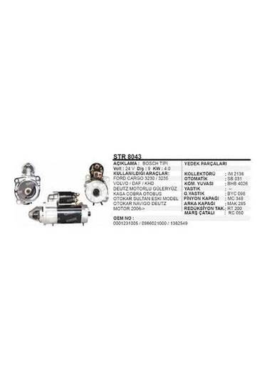 24v 9 Diş Ford Cargo - Otokar Sultan - Volvo Daf Marş Dinamosu