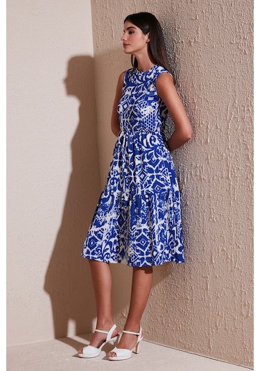 Lela Desenli Regular Fit Kolsuz Bayan Elbise 5865731 Saks