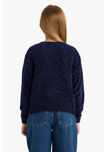 Defacto Kız Çocuk Bisiklet Yaka Şönil Kazak F2619a825wnnv256 Lacivert