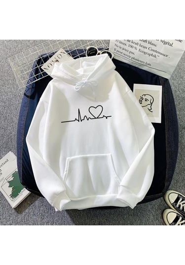 Beyaz 2023 Moda Sonbahar/kış Yeni Peluş Baskı Gevşek Kapşonlu Beyaz