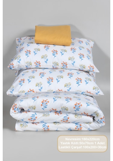 Elart Caren Nevresim Takımı Tek Kişilik Lastikli Çarşaf 160x220 Cm Hardal Hardal