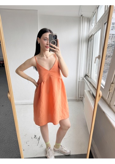 Retrobird Tasarım June Askılı Mini Elbise Kadın Turuncu-13902 Turuncu