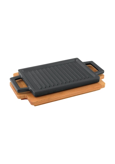 Lava Döküm Dikdörtgen Hot Plate, ahşap altlıklı. Ölçü 22x15cm.