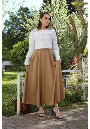 Beli Lastikli Süper Kloş Etek Vizon