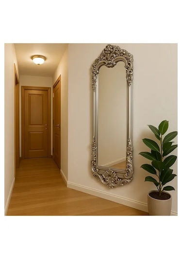 Dekoratif Varaklı Boy Aynası Gümüş