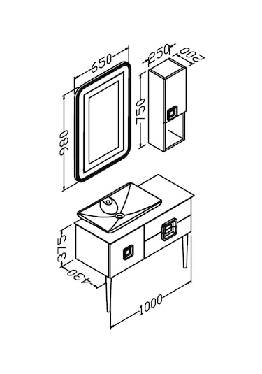Zürih 100 Cm Antrasit Lavabolu Banyo Dolabi - Beyaz / Kayin Çok Renkli