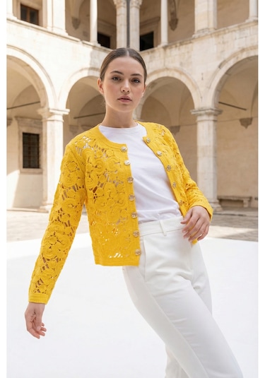Sayzen Your Shine Gold Düğmeli Nakış Işlemeli Ceket Sy-shn2609 Sarı