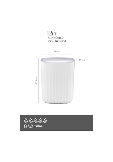 Okyanus Home Hareket Sensörlü 12lt Kırık Beyaz Çöp Kovası Beyaz