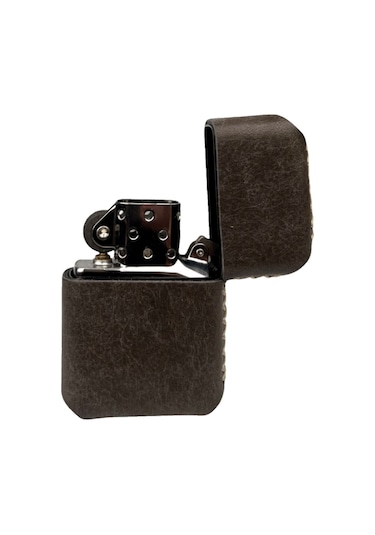 Handmade El Yapımı Hakiki Deri Zippo Modeli Çakmak Koyu Vizon