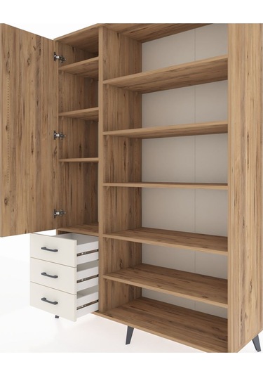 Hyperion Dolap 9 Raflı 3 Çekmeceli 3 Kapaklı 132x44x195 Çam-ç... Çam