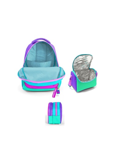 Coral High Üç Gözlü Pembe Yeşil Çok Renkli, Kız Çocuk, İlkokul Üçlü Okul Çanta Seti Çok Renkli