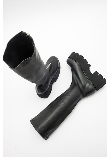 Luvishoes Amaronte Siyah Streç Kalın Taban Kadın Çizme Siyah