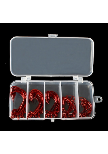 Jeehugo 50 Adet Yüksek Karbon Çelik Olta İğnesi - Kırmızı Kranklı İğne, Depolama Kutusuyla