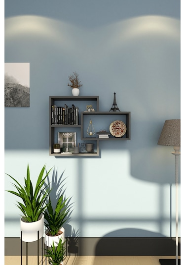 Sage Antrasit 3lü Modern Duvar Rafı