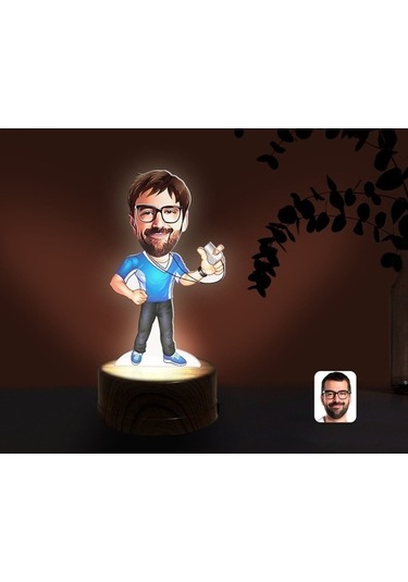 Kişiye Özel Erkek Antrenör Karikatürlü Dekoratif 3D Biblo Led Işı