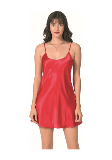 Kırmızı Kısa Saten Gecelik Kırmızı