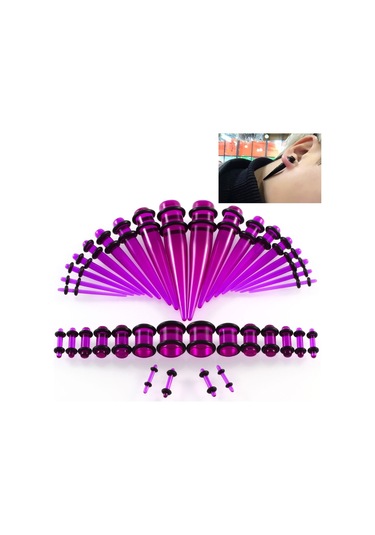 Sones 36 Adet Unisex Akrilik Kulak Genişletme Kulak Genişletici 14g-00g Aksesuar Seti Şeffaf Mor Çok Renkli
