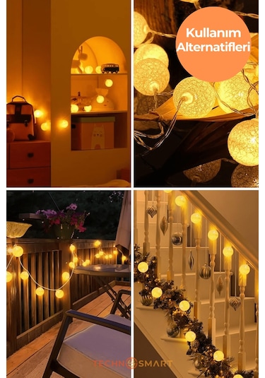 Technosmart 10 Led Pilli Dekoratif Top Işık Zinciri Sarı