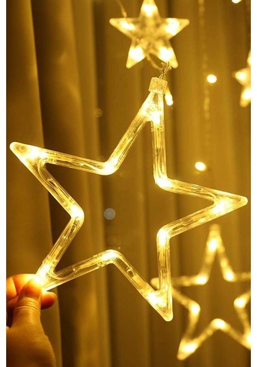Mobgift Animasyonlu Led Işıklı Eklemeli Yıldız Perde 2,80 X 75 Sarı
