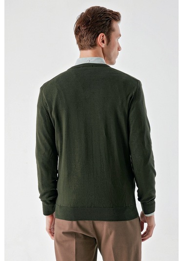 Morven Erkek Haki Basic V Yaka Dynamic Fit Rahat Kesim Triko Haki