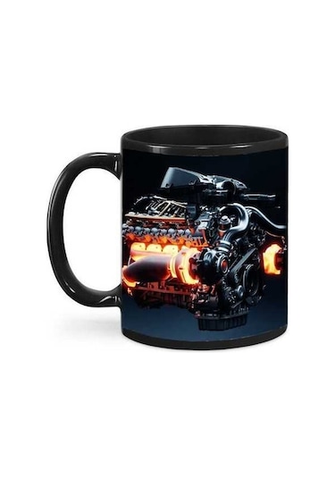 Pazly Mekanık Motor Seramik Kahve Bardağı 350ml E Model Sıyah Siyah