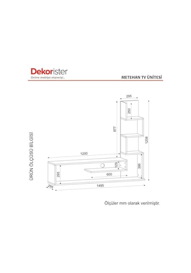 Dekorister Metehan Kitaplıklı Tv Ünitesi Beyaz-Cordoba
