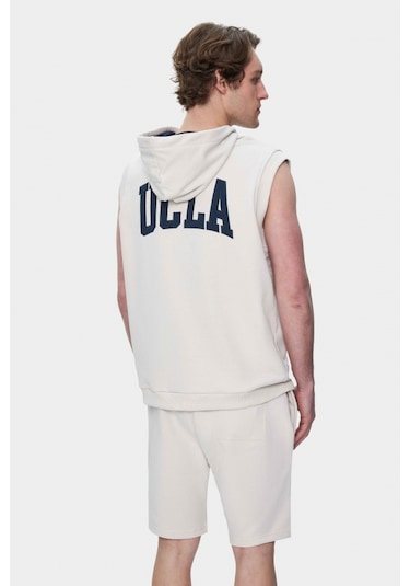 Ucla Hewıtt Kemik Rengi Nakışlı Sıfır Kol Sweatshırt Oversize Erkek Sweatshirt Kemik Rengi Kemik