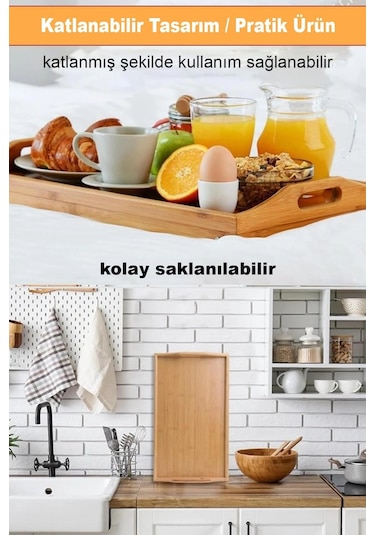 Lüks Doğal Katlanır Ayaklı Bambu Yatak Tepsisi