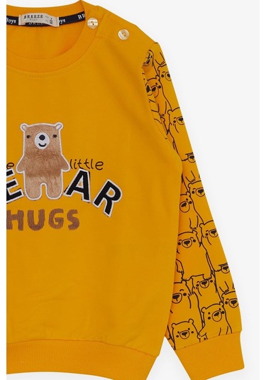 Erkek Bebek Çocuk Pamuklu Omuzdan Kapamalı Ayıcık Kabartmalı Eşofman Tk.-13376-sarı Sarı