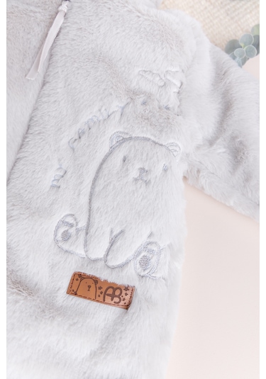 Premium Kalite Peluş Pamuk Penye Astarlı Ayıcık Fiğürlü Kışlık Kız-erkek Bebek Tulum Bej