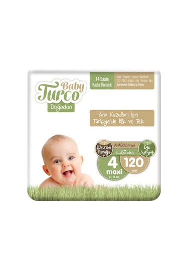 Baby Turco Doğadan Bebek Bezi 4 Numara Maxi 120 Adet
