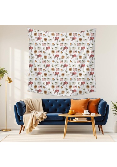 59x59 İnç Noel Temalı Kare Duvar Halısı, Oturma Odası, Yatak Odası Ve Genç Odası Dekoru İçin