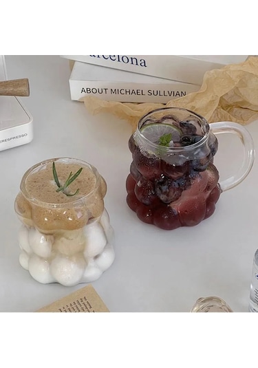 Suofeng Cam Bardak Üzümlü Desen, 350 Ml, Pyrex, Şeffaf, 1 Adet Şeffaf