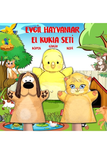 3 Parça Tox Evcil Hayvanlar El Kukla Set . Eğitici Oyuncak