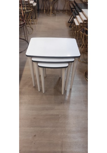 3 Lü Mdf Lam Zigon Sehpa Takımı , Ahşap Zigon Sehpa Beyaz - Antrasit