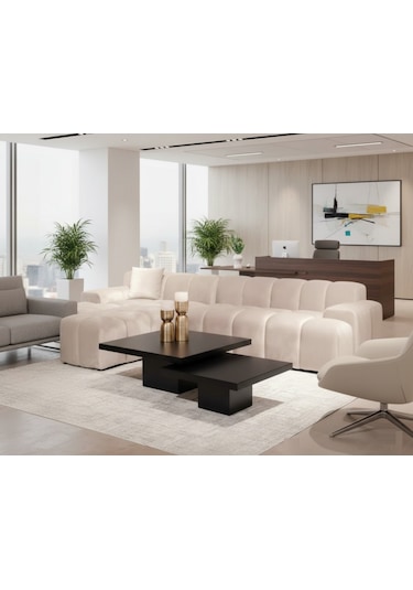 Most Marmoris Mermer Görünümlü %100 Mdf Orta Sehpa Set Siyah