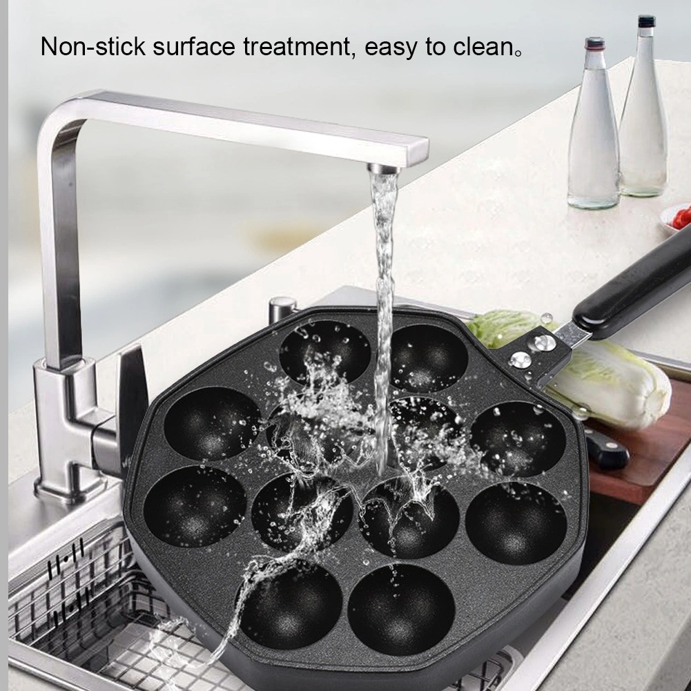 Dofolink Evde Takoyaki Ve Yuvarlak Pancake Yapmak İçin 12 Delikli Aluminyum Fırın Tepsisi, Anti Kaynak Tutamaklı Ve Yağ Tutmayan Kaplama İle Ev Mutfak Araçları Siyah