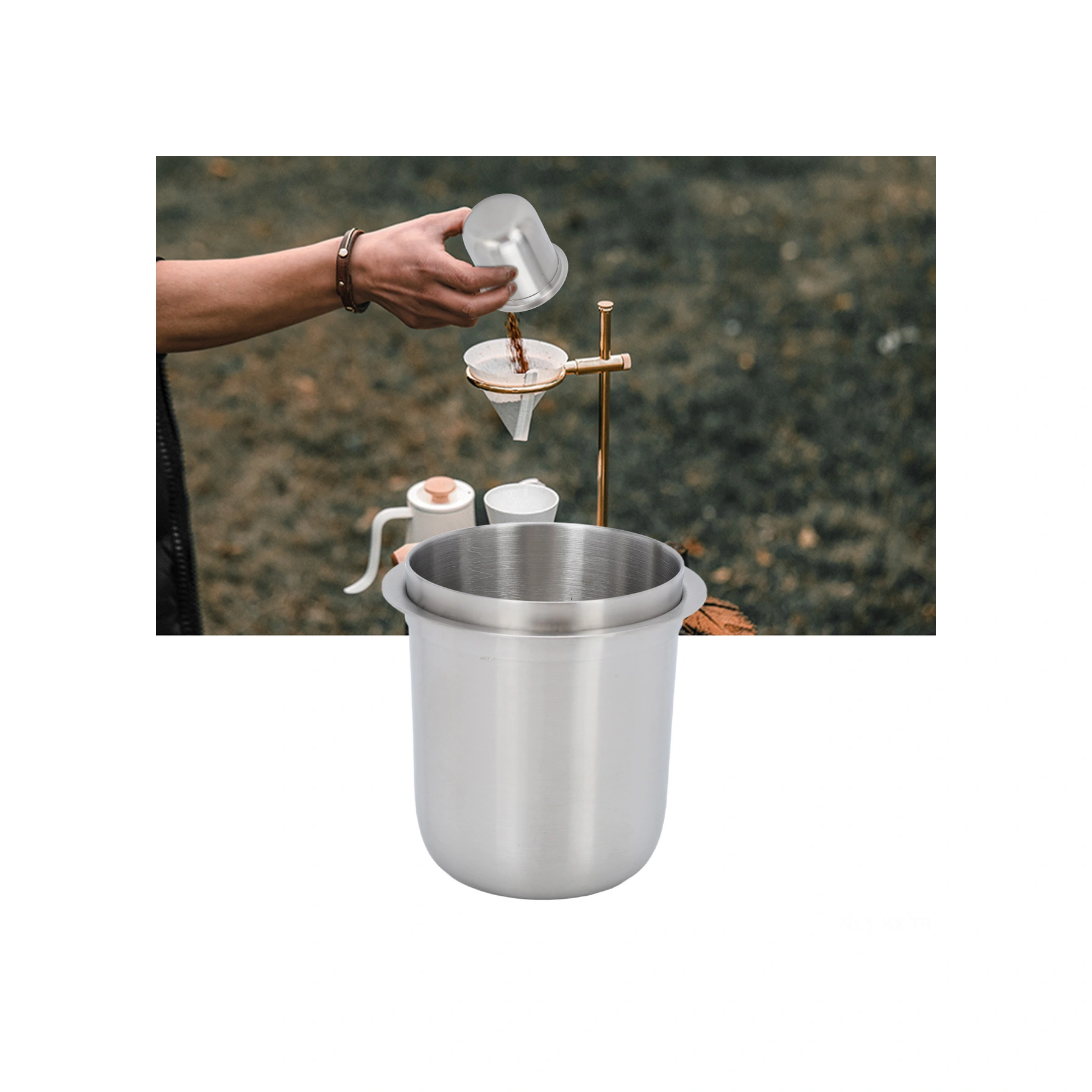 Kangvka 150ml Paslanmaz Çelik Kahve Toz Toplayıcı, 58mm İtalyan Kolu Uyumlu, Elle Serbest, Uçucu Toz Önleyici, Easy Clean Siyah - Gri