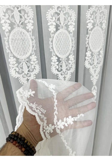 Ayna Gümüş Gri İşlemeli 3 Kat Pileli Ütü İstemez Salon Tül Perde Byz