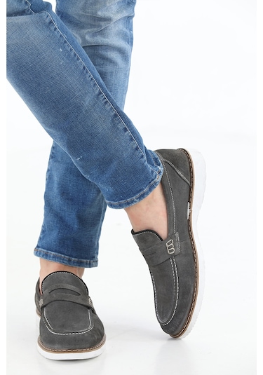 M.Karaca Hakiki Süet Deri Ortopedik Taban Erkek Ayakkabı GRİ