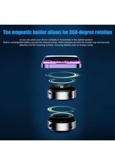 Tongxida Magnetik Vakumlu Telefon Tutucu - 360 Dönüşlü - Evrensel Ön Cam Tutucu -