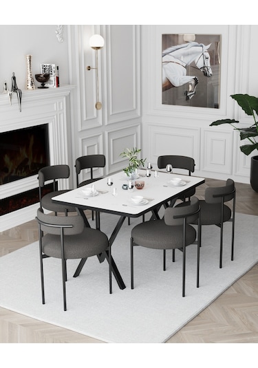 Avvio Margo Teddy Sandalye 80x140 Yemek Masası Mutfak Masası 6 Kişilik Masa Sandalye Takımı Düz Beyaz