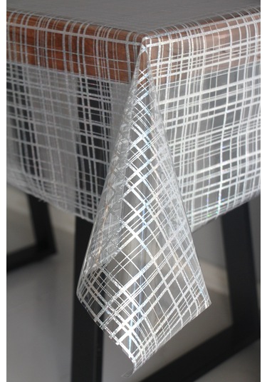 Pvc Şeffaf Desenli Silinebilir Muşamba Masa Örtüsü 405-kareli Gümüş