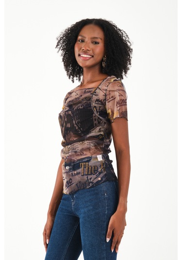 Kare Yaka Tül Bluz Yeşil