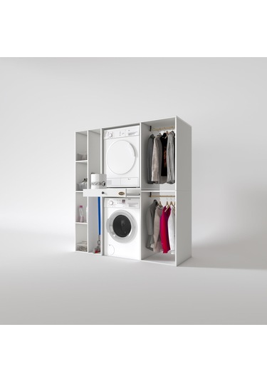 Kenzlife Çamaşır-Kurutma Makinesi Dolabı Ve Giysi Dolabı Çekmeceli Hattab Sol Raf Byz 187 160 60 Banyo Çok Renkli