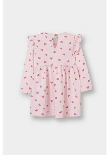 Defacto Kız Bebek Kalp Baskılı Uzun Kollu Elbise F4548a525aupn688 Pembe