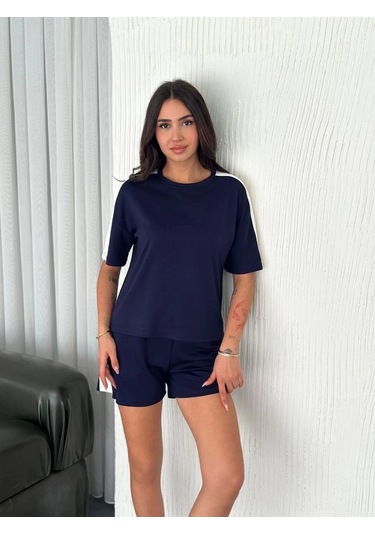 Osy Modal Yumuşak Dokulu Kumaş Kadın Parçalı Bisiklet Yaka T-shirt Kısa Şort İkili Takım - Mavi Mavi Osy Modal Yumuşak Dokulu Kumaş Kadın Parçalı Bisiklet Yaka T-shirt Kısa Şort İkili Takım - Mavi Mavi
