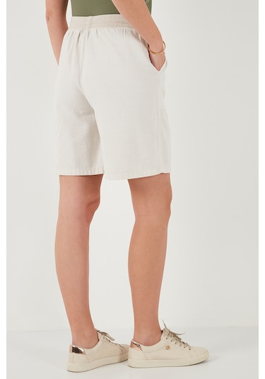 Lela Pamuklu Relaxed Fit Yüksek Bel Cepli Mini Bayan Şort 668Yp5384 Taş