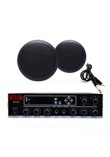 2 Li Siyah Gömme Tavan Hoparlörlü Mağaza Müzik Sistemi