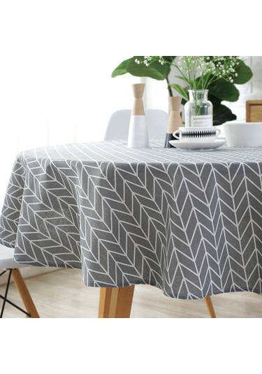 Ximistore9 Koyu Mavi Desenli Yumuşak Keten Masa Örtüsü - 120 Cm Daire Şekilli, Yıkama Dayanıklı, Renk Kaybı Olmayan, Modern Ev Dekoru Sari